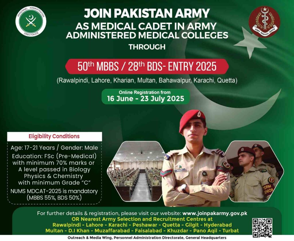 Join Pak Army as Medical Cadet 2025