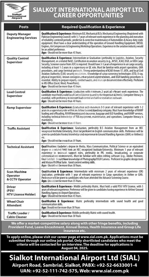 Sialkot International Airport Jobs 2025-Jobs in Pakistan -rozgarlo.com