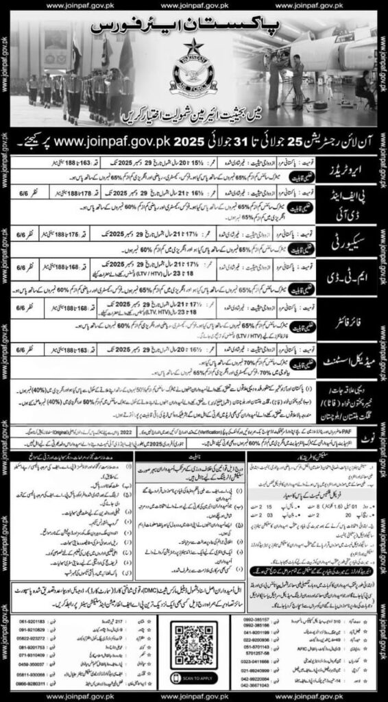 Join PAF 2025 – Pakistan Air Force Airman Jobs Online Registration Open