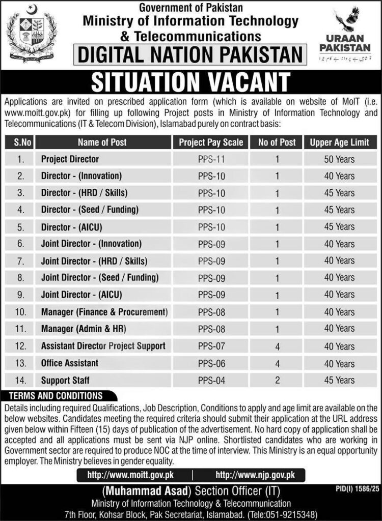 Ministry of IT Jobs 2025 (MoITT Islamabad) – Latest Government Jobs in Pakistan- rozgarlo.com